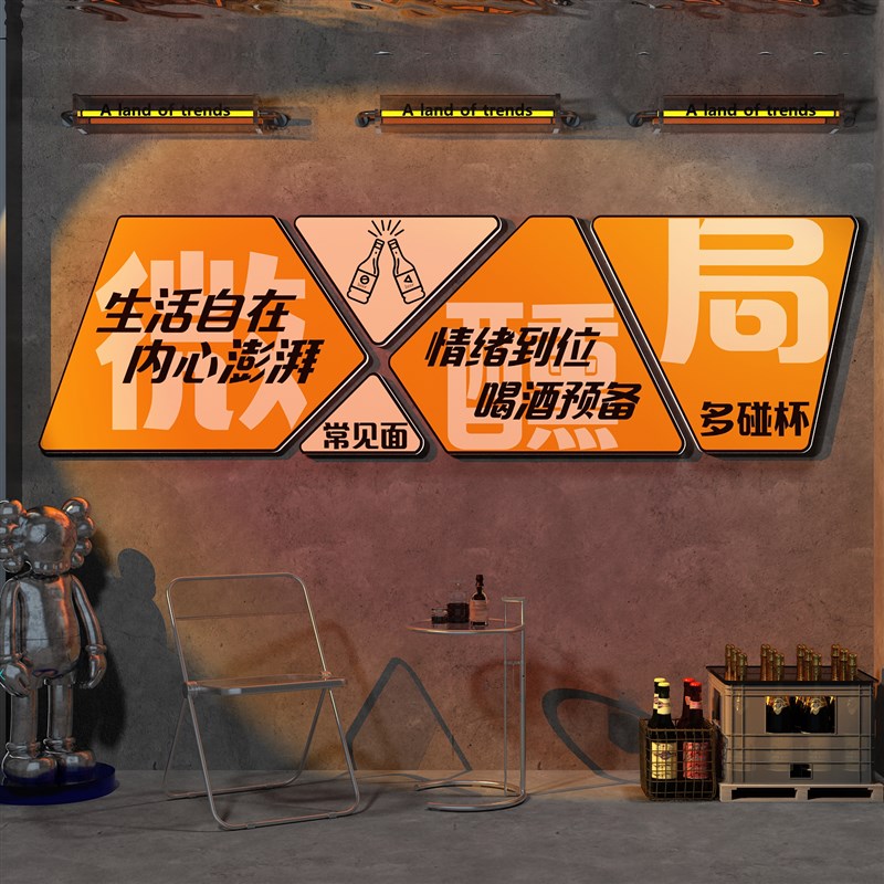网红打卡拍c照区清吧小酒馆装饰品背场景布置烧烤店创意墙面工业