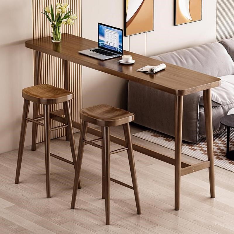 北欧实木吧台家用客厅餐桌u隔断桌简约阳台靠墙长条桌高脚桌椅民