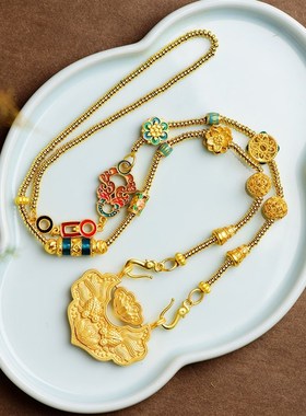 沙金祥云双凤双钩链古法精美礼品G项坠复古气质首饰高保色