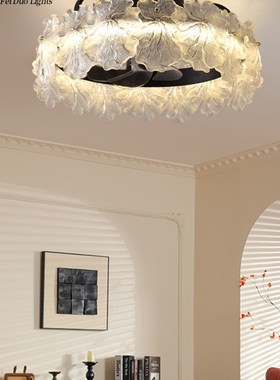 飞朵法式a卧室扇灯吸顶灯奶油风格复古光豪华水晶餐厅吊扇灯客厅