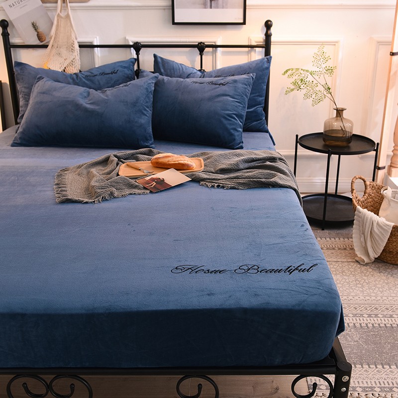 冬天简约水晶绒纯色床笠单件席梦思床垫防滑固定床罩套1.Y5米1.8m