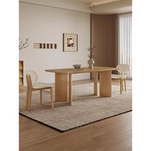 全实木奶油风餐桌书桌一体家用去客厅化简约原木风长方形大板桌子