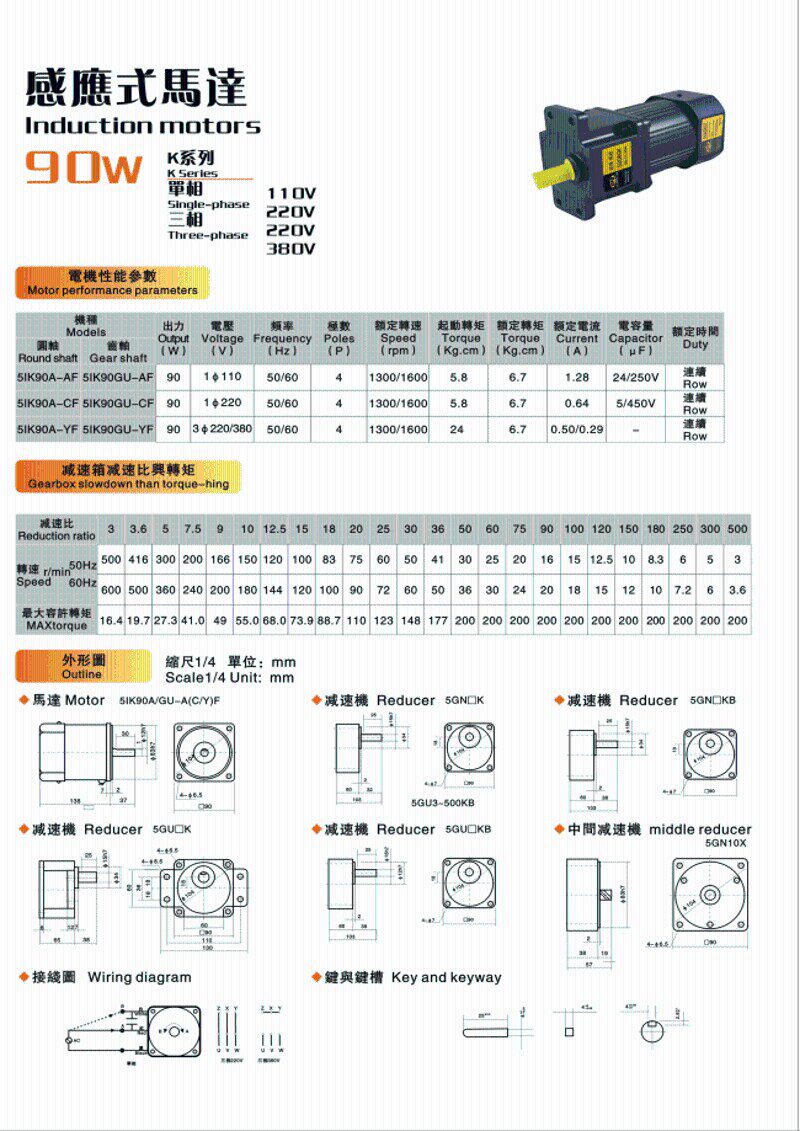 台湾OPG 欧邦电机51K/ 5IK90/120RGU-CF+5GU60K 带耳朵加强