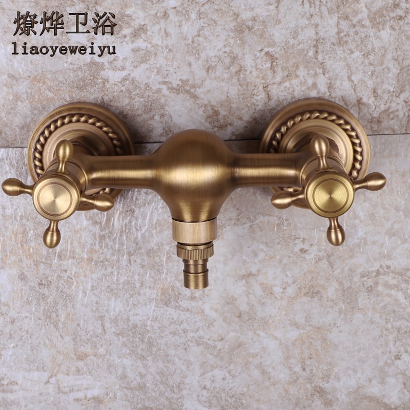 全铜仿古洗衣机耐高温龙头欧式冷热入墙纯铜混水阀4分6分通用包邮