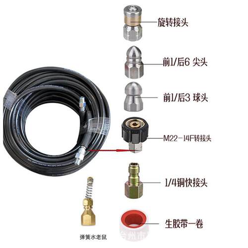 高压清洗机下水排水管鼠冲洗套旋转弹簧水老道喷嘴1/4JRZ