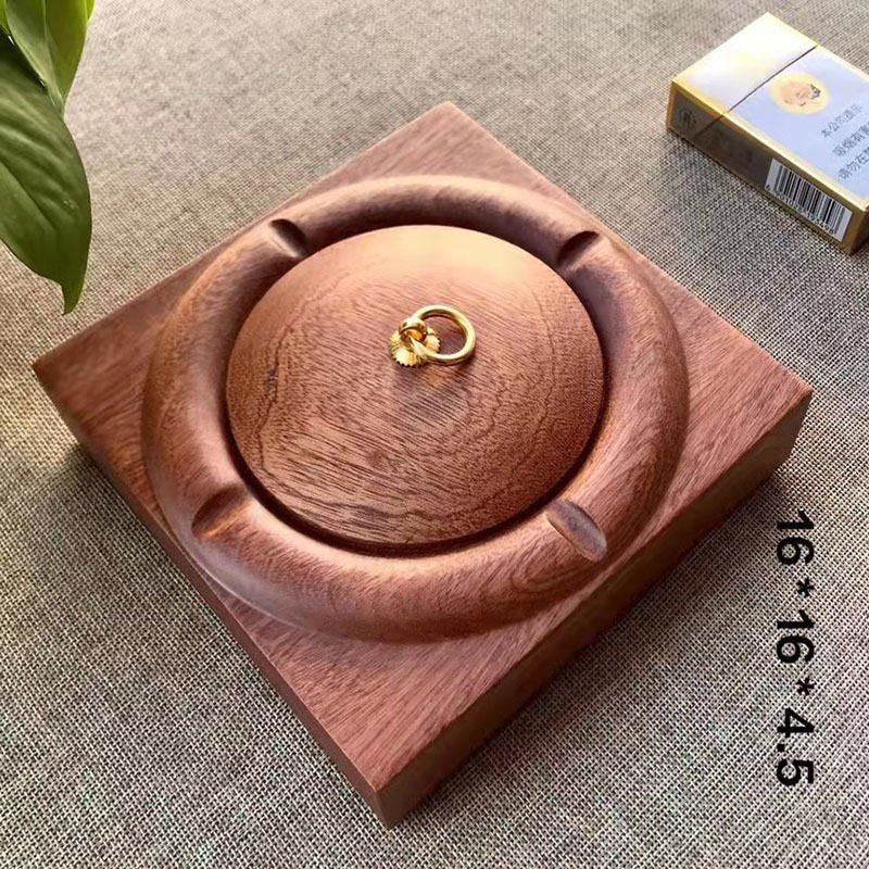 花梨木中式复古带盖多功能烟灰缸