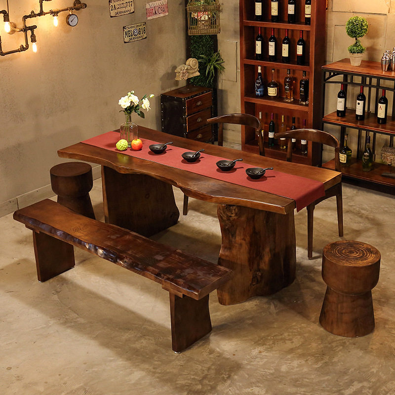 新中式整板原木茶桌仿古茶台大板餐桌椅组合根雕茶几民宿喝茶桌
