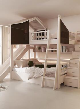 树屋堡童儿床实木实木儿T1013童上高下低床公主铺两层护栏城公主