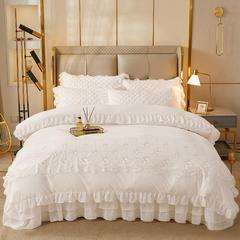 韩用版被公纯主风夹棉绗缝床盖款四件套白色花F968MJMT边套四季通