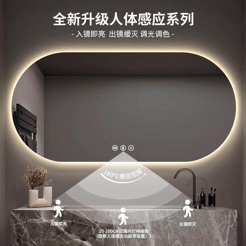 687智能浴镜椭圆卫生化间妆镜洗间le室手d带灯触摸屏除雾镜子壁挂