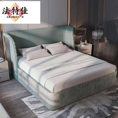 现代轻奢皮UYH软双艺床高端大气卧落地人床欧式包主实木床L4A