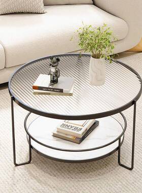 OUK奶油风玻璃茶几小户型客厅圆角几家用极简迷桌子你网现代轻红