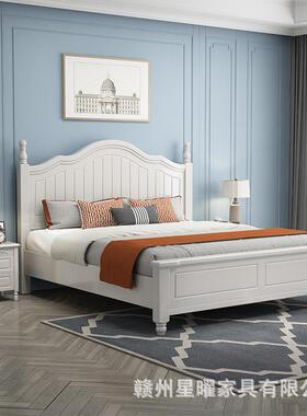 美式.奢实轻木床现代简约18米双人床主卧1.主RSF5米公床白色儿童