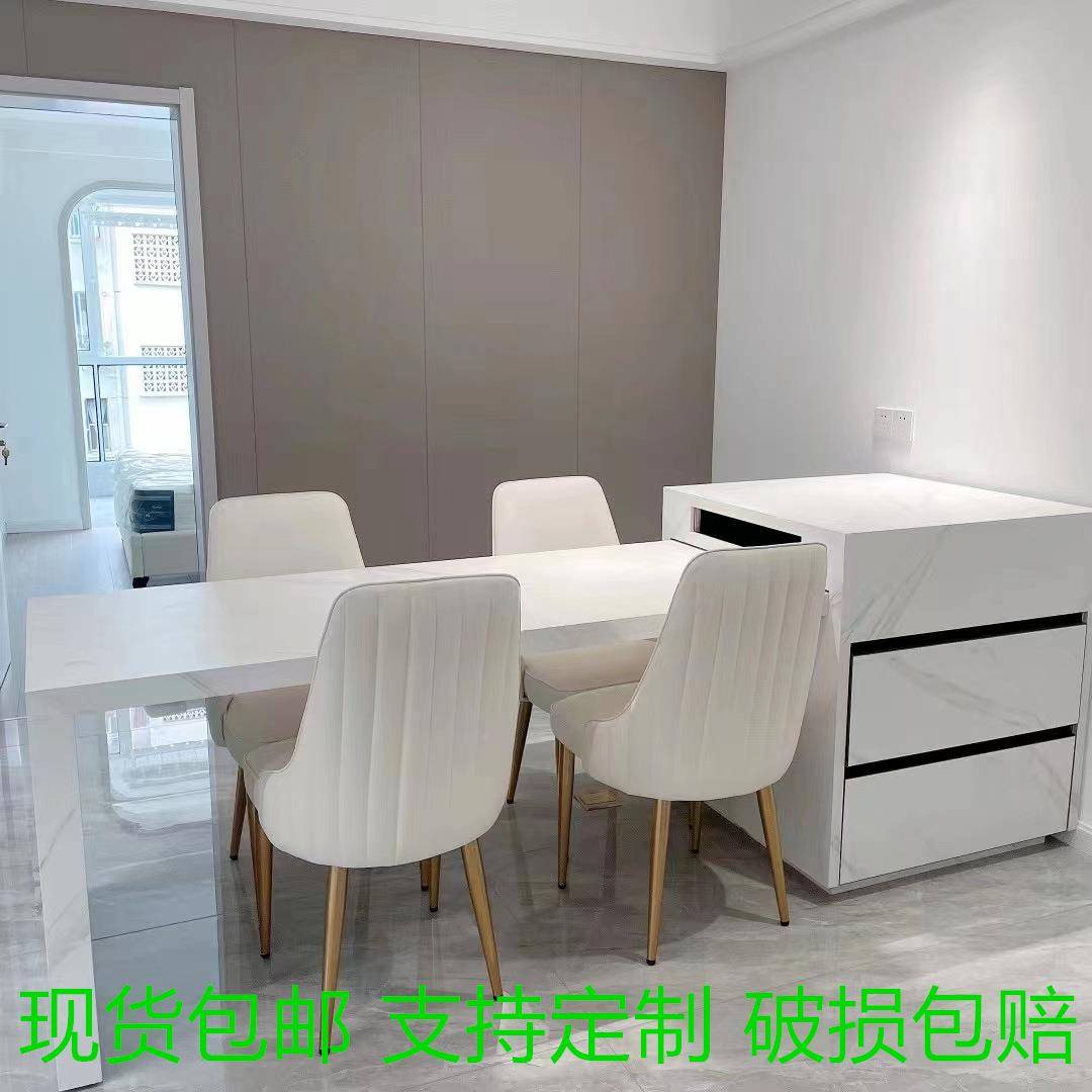 大理石办白色花纹岩板茶台桌代功夫泡茶公岛台餐桌EBI室一体台现