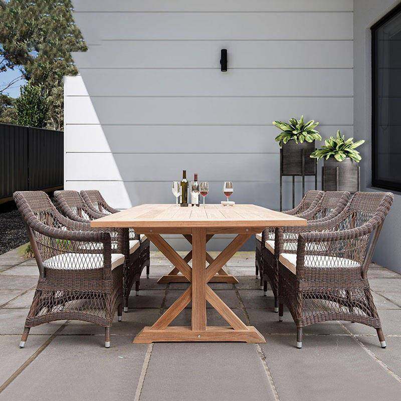 户外家庭院伊卡尔桌编别墅具桌阳台露天组合柚木实木藤椅子民宿美