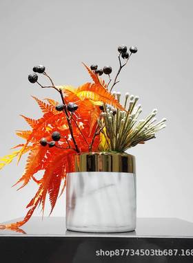 新中式现代橙色仿头真花售楼洽谈桌吧710艺台床部柜茶几小花艺摆