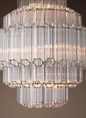 美式现代528奢简约复古灯华设计师软装别墅具六角花玻梅璃棒吊灯