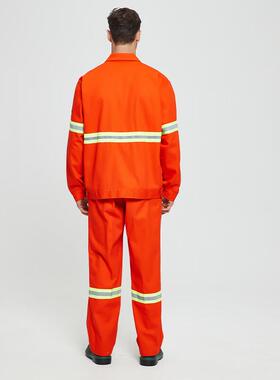 佰反益阻燃AJT工作服焊工纯棉工装耐磨带光条7031橘红色LX/175