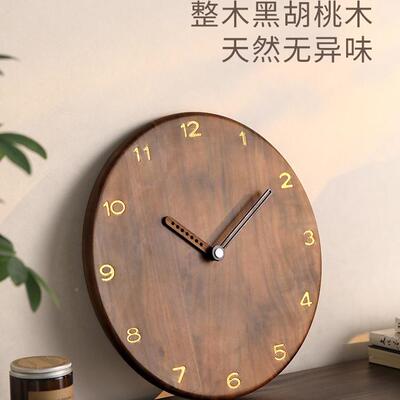 实木静音壁墙挂钟客厅打孔原木风ltao8343钟时钟免现代简约2025新