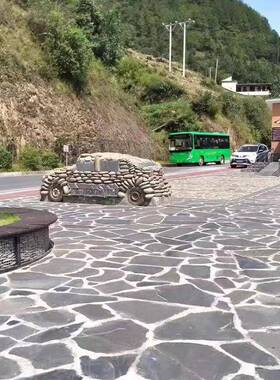 锈色249青石板拼不规则乱形地铺路乱拼冰板裂纹公石园碎黑色园林