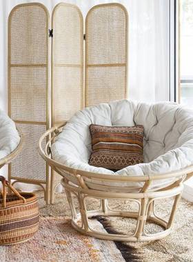 雷达藤编沙发躺椅单人懒人椅真藤papasan椅休闲民宿圆形沙发椅
