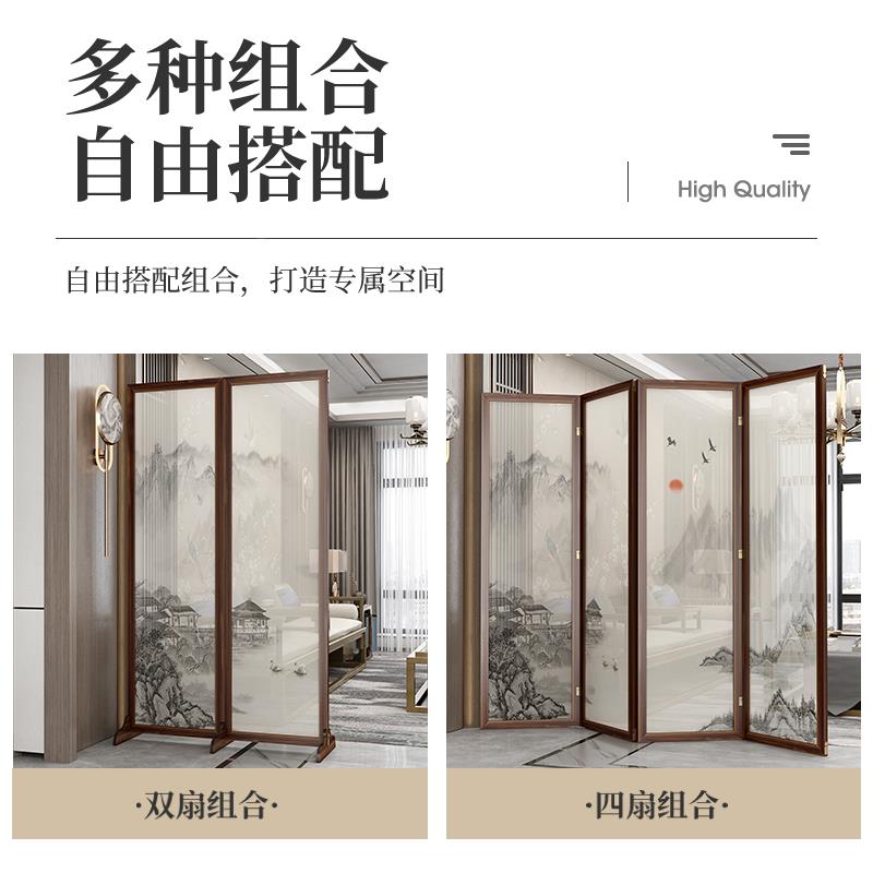 新中式隔屏风客厅折叠入户玄关山水画茶室木座实RON屏断进门遮挡