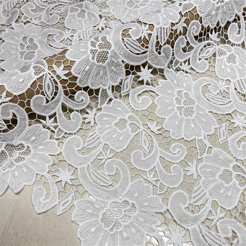 重工水溶刺绣布料 镂空白色激光雪纺骨绳柔软蕾丝连衣裙礼服面料