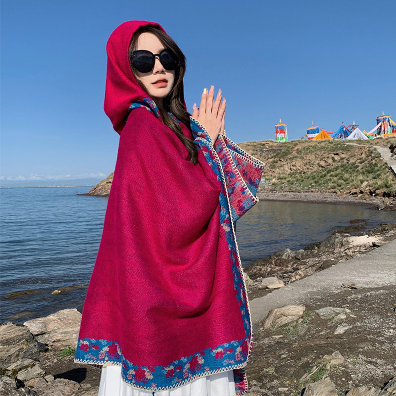 川西旅游穿搭民族风披肩斗篷外搭女夏季云南青海西北川西旅行拍照