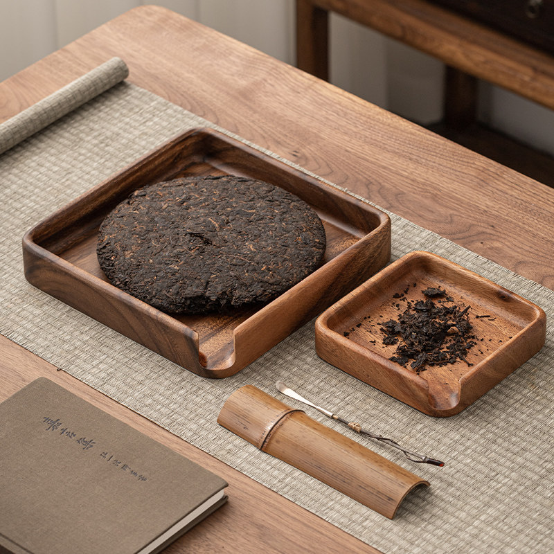 胡桃木四方实h木壶承干泡台大号紫砂茶壶垫家用茶道零配件茶杯托