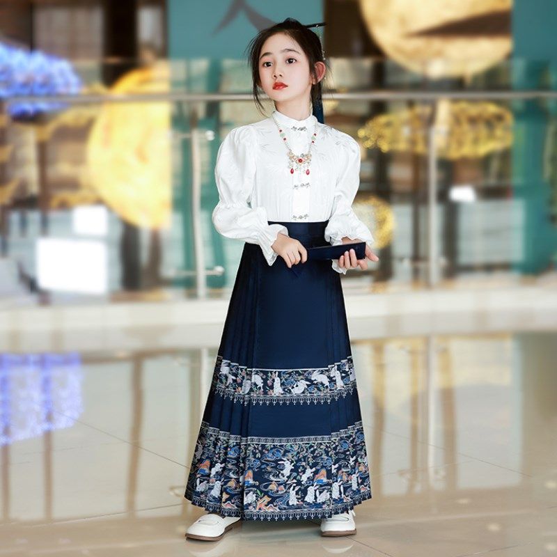 马面裙女童春秋季儿童汉服2024新款国风春款套装女孩古风古装唐装