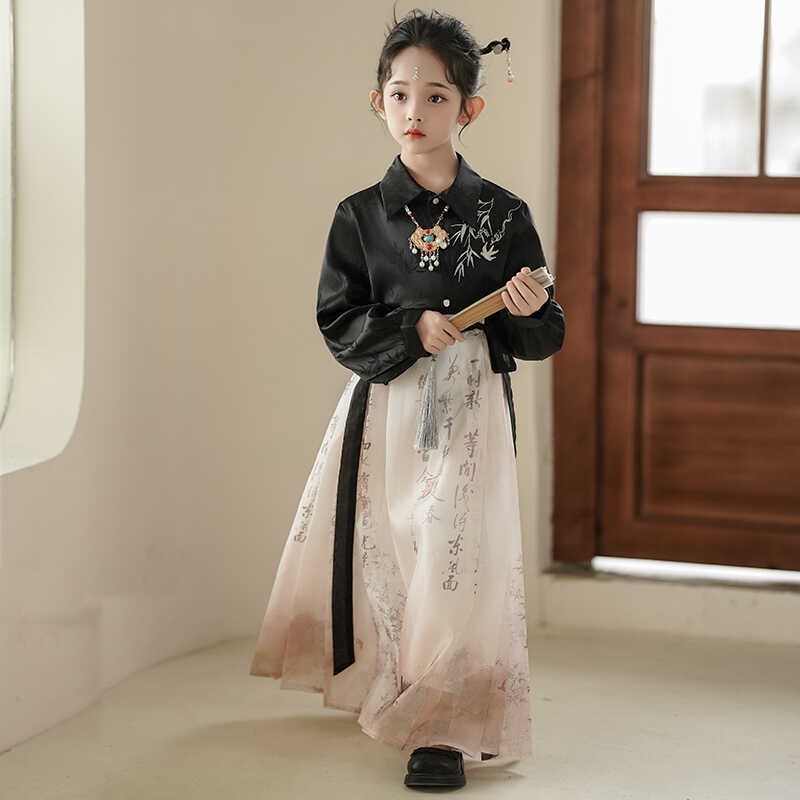 女童马面裙春秋款2024新款儿童汉服唐装女大童古风新中式国风套装