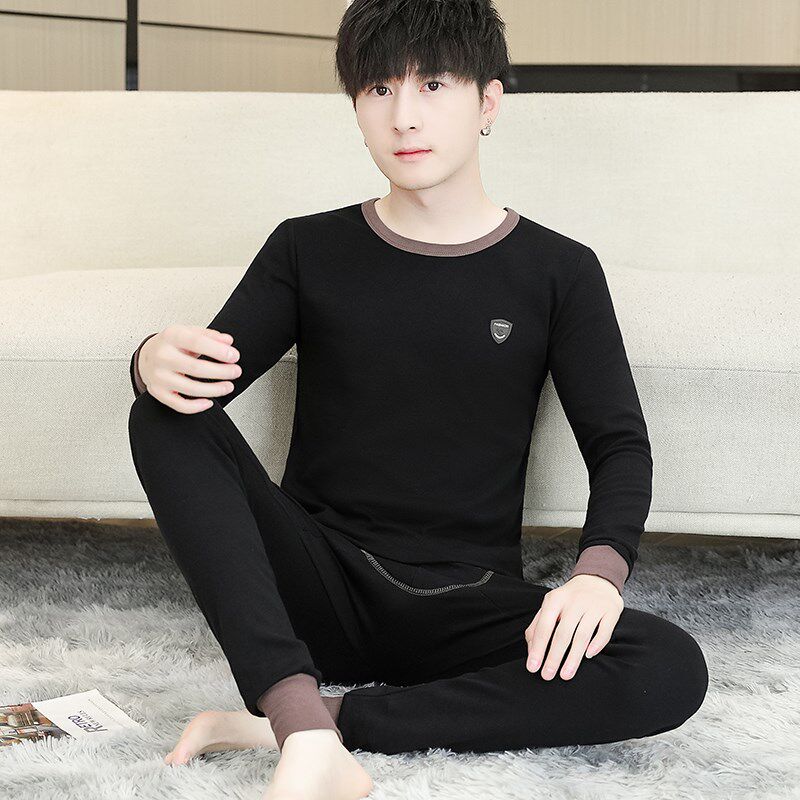 新款冬青少年100n%纯棉时尚拼接学生大童秋衣秋裤男棉毛衫保暖套