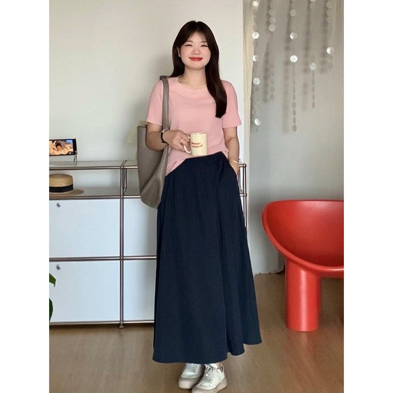 微胖的喵喵 大码女装梨形mm春夏显瘦休闲百搭高腰纯色半身裙 3633