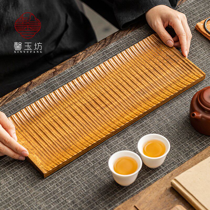 长方竹制干泡盘竹编纹茶托盘户外便携茶盘L小型泡茶台功夫茶具茶