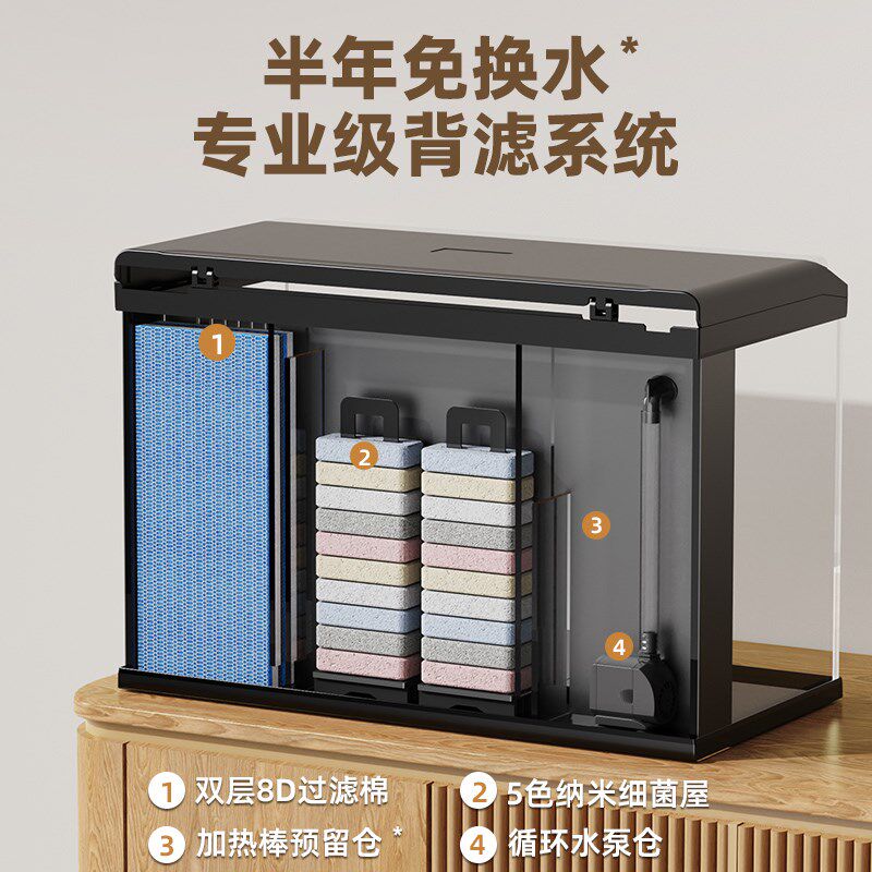 老渔匠鱼缸客厅小型超白玻璃免换水桌面微L景观造景智能循环水族