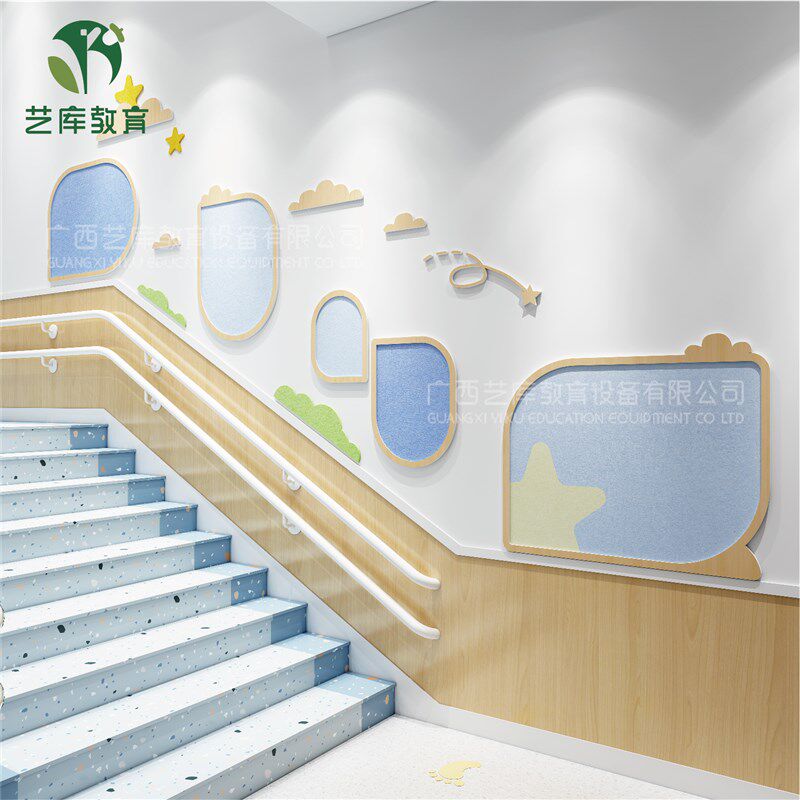 幼儿园楼梯文化墙面楼梯装饰环z创大厅走廊现代简约毛毡pvc装饰