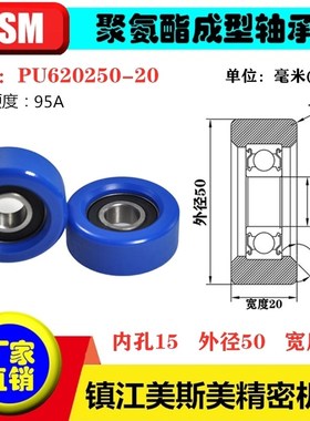 美斯美蓝色包胶轴承滑轮95A聚氨酯滚轮静音耐磨MSM-PU620250-20