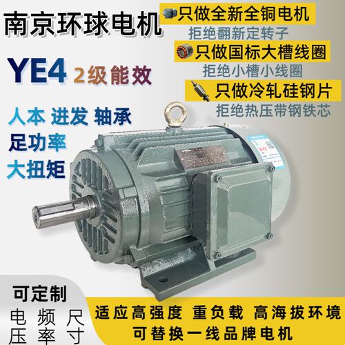 南京环球YE4三相异步电机超高效380V全铜全新变频刹车国标2级能效