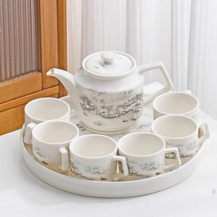 景德镇陶瓷中式茶壶茶杯大号有耳带茶盘功夫茶具套装家用简约干泡
