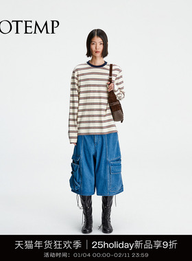 COTEMP SHIRT15 25Holiday新款宽松休闲圆领条纹长袖T恤上衣女