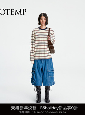 COTEMP SHIRT15 25Holiday新款宽松休闲圆领条纹长袖T恤上衣女