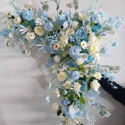 庆仿真花拐角装饰婚礼现布QOL置道具包场角仿真绢花婚引花路婚庆