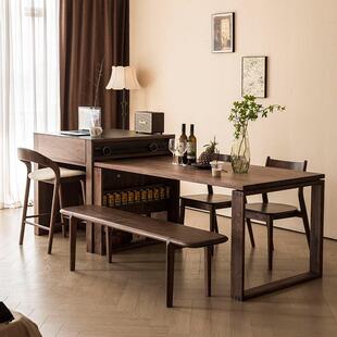 黑北美胡桃木岛台餐桌IEX可伸缩一体餐中岩板岛台家用厨房单独厅