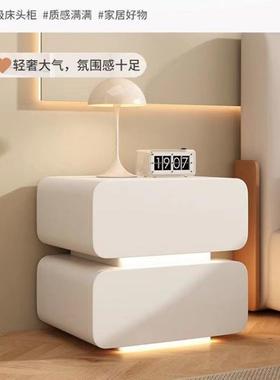 奶油风木床头柜意式极卧室收纳柜约现LOT代整实装落简地床边小简