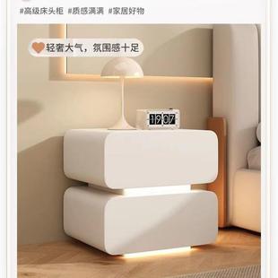 奶油风木床头柜意式 落简地床边小简 极卧室收纳柜约现LOT代整实装