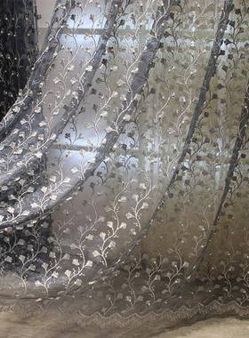 厂价现代浮雕飘纱绣钉珠帘成品NHR客厅卧室窗窗帘纱灰阳台帘色达