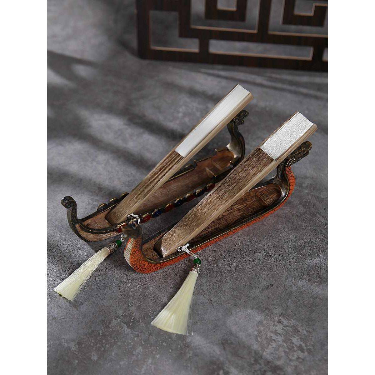 宣纸子空双白色折扇扇可书画老竹扇面黑扇色复PRY古风把玩流苏7寸