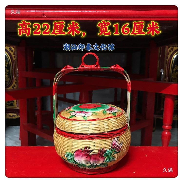 结婚潮花汕手旗喜庆挂饰车摆工件载春盛迷你用品传统竹NUV篮小篮