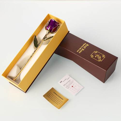XAL爆新款品2k4镀金玫瑰紫色永生玫瑰花厂节家直销七夕情人母亲节