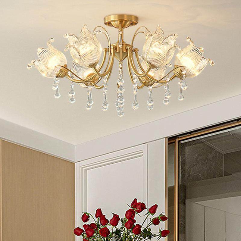 全具铜大奢438气法式晶美式复古水玻璃奢华轻客厅卧室灯楼梯餐厅,家装灯饰光源,智能吊灯,淘宝优惠券,粉丝福利购,淘宝优惠卷